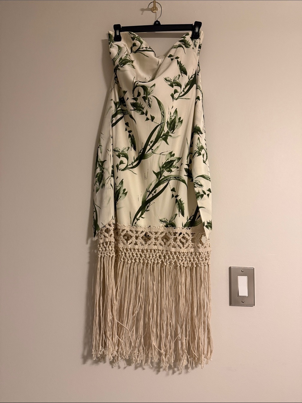 Cream Green Floral Fringe Midi Dress